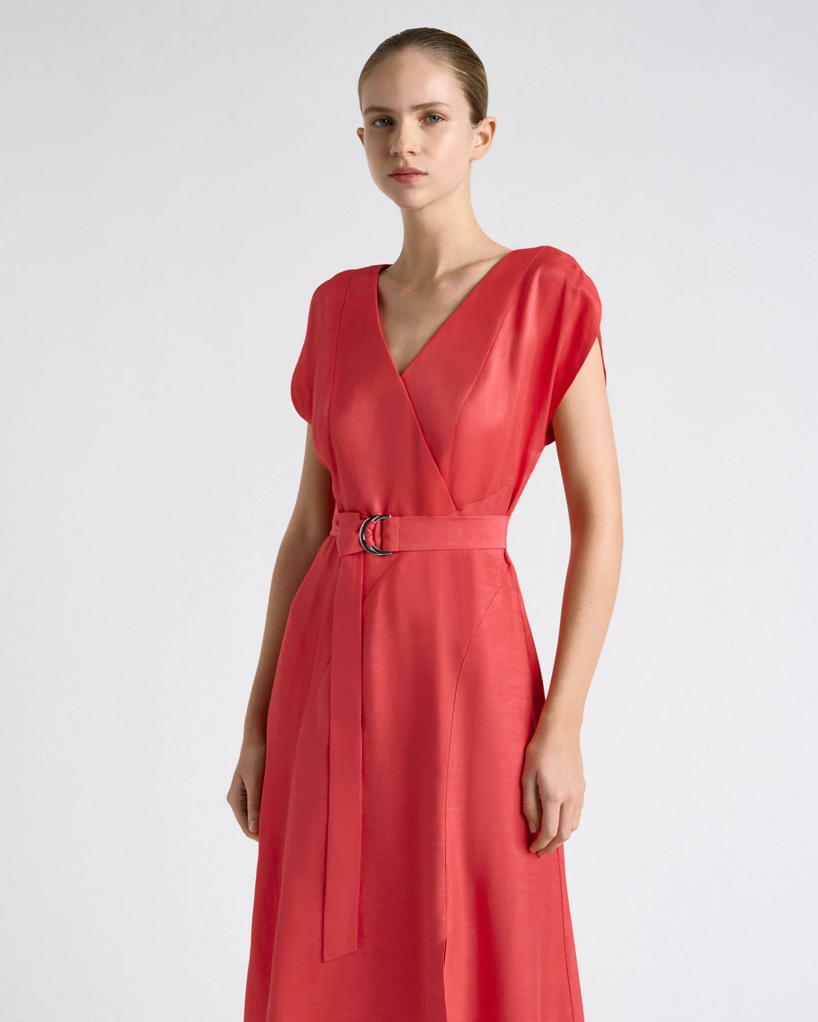 Belted V-Neck Midi Dress - Image 2