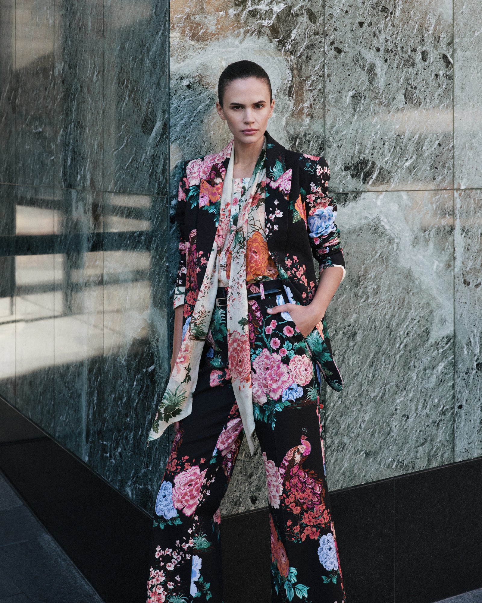 Black Peacock Garden Faille Blazer - Image 5