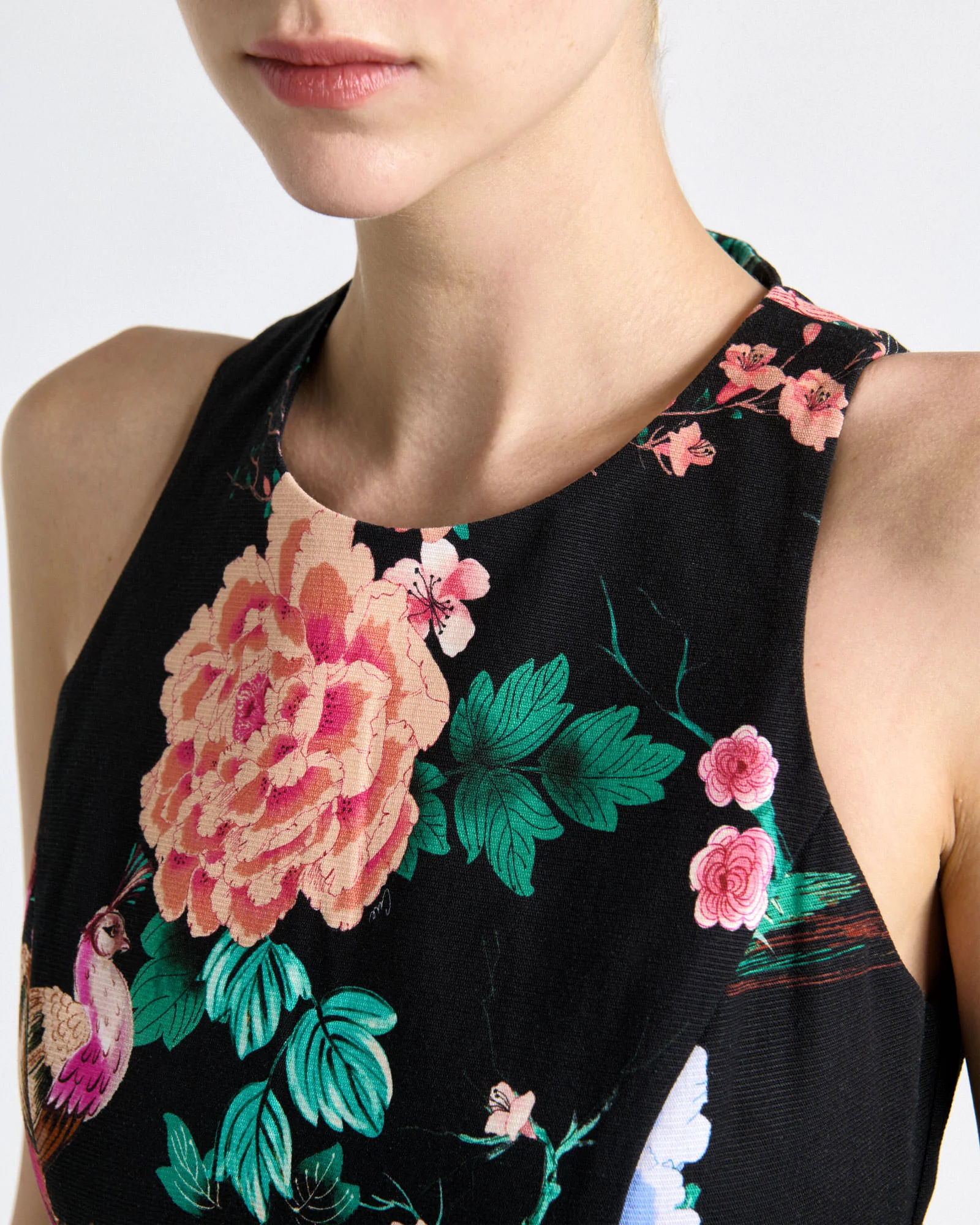Black Peacock Garden Faille Midi Dress - Image 3