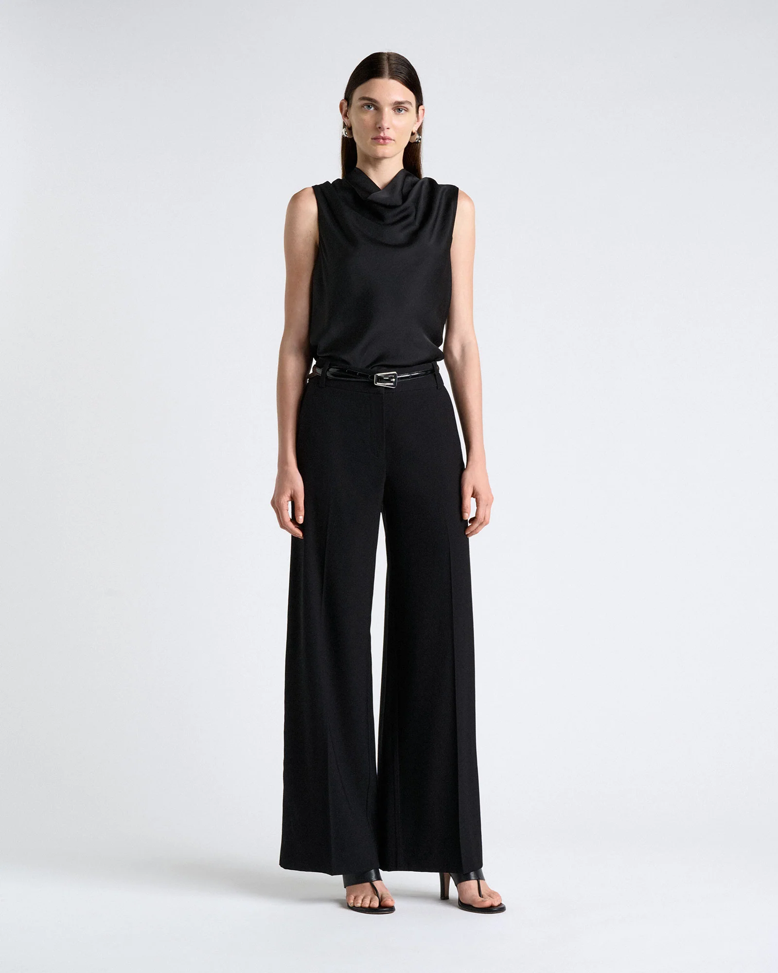 Black Satin Cowl Neck Top - Image 2