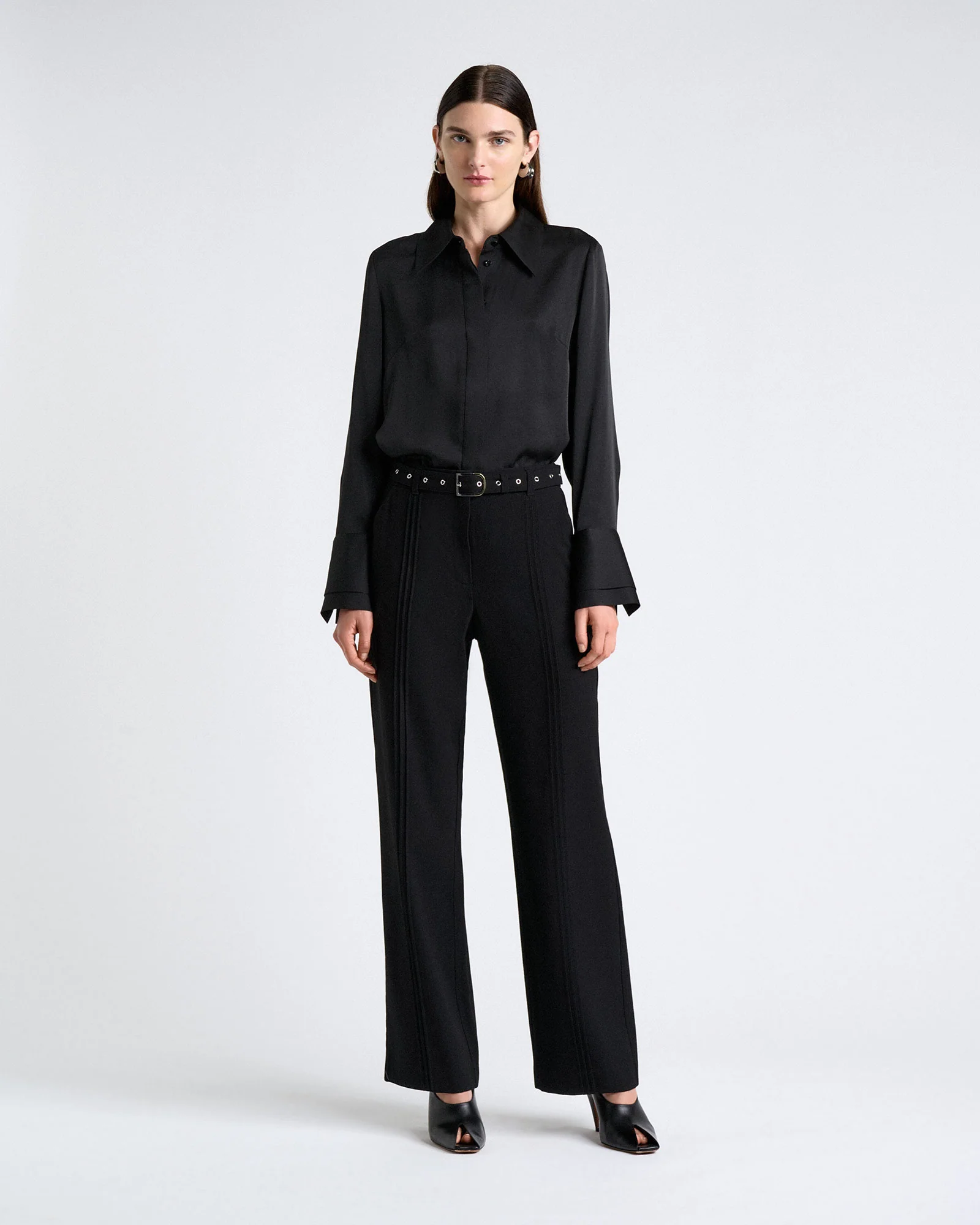 Black Satin Double Cuff Shirt - Image 2