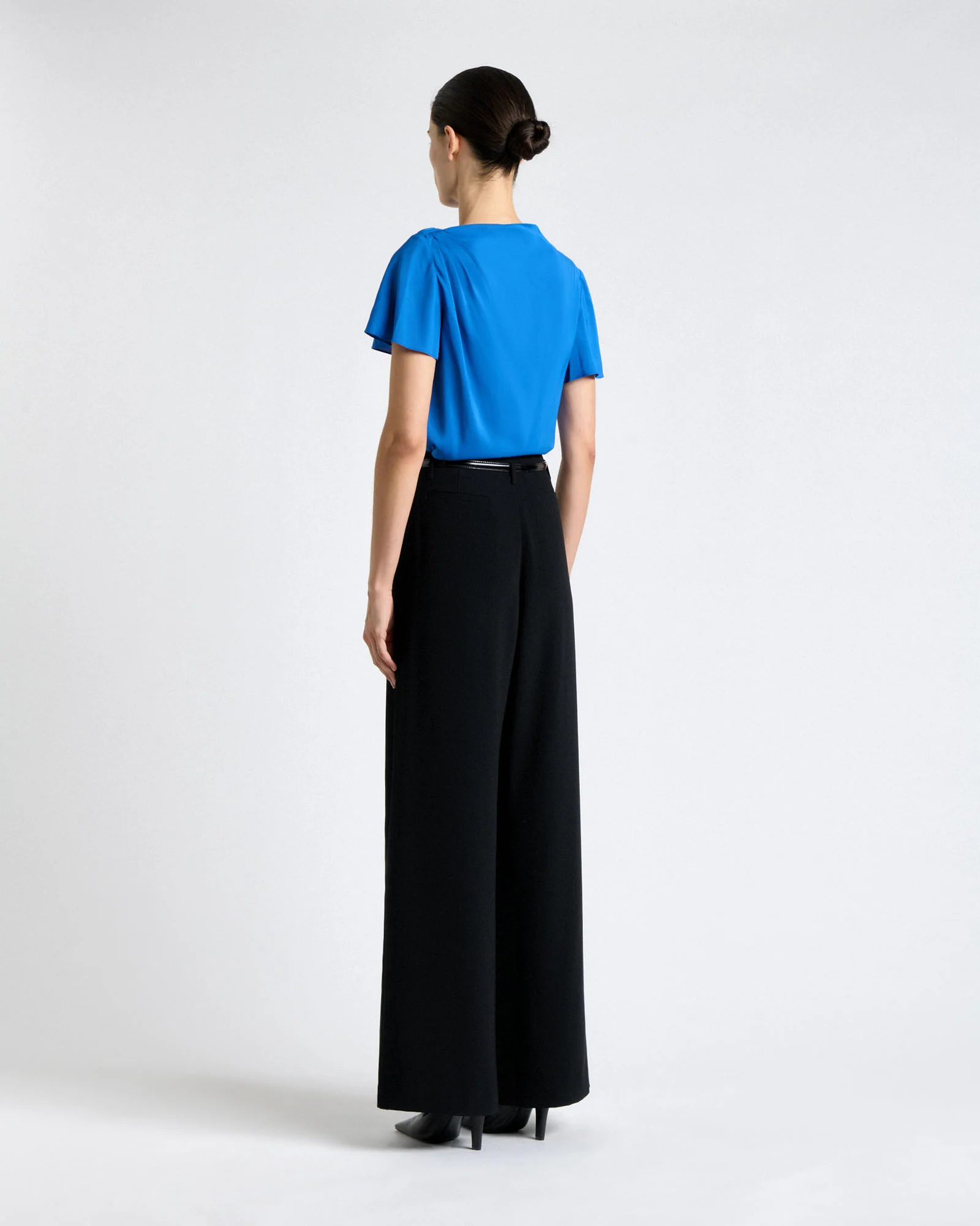 Blue Stretch Viscose Draped Sleeve Top - Image 4