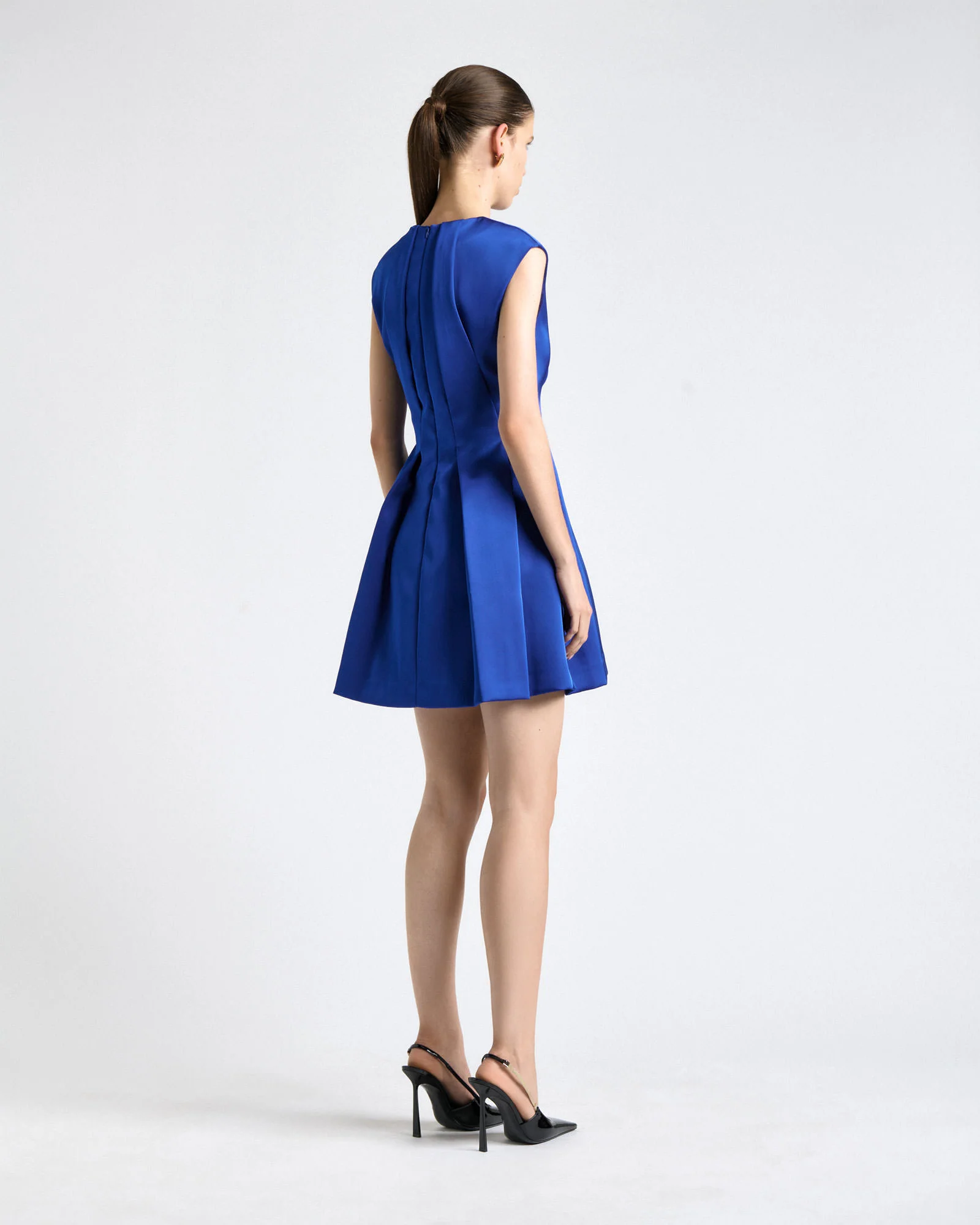 Bonded Satin Sculptured Mini Dress - Image 5