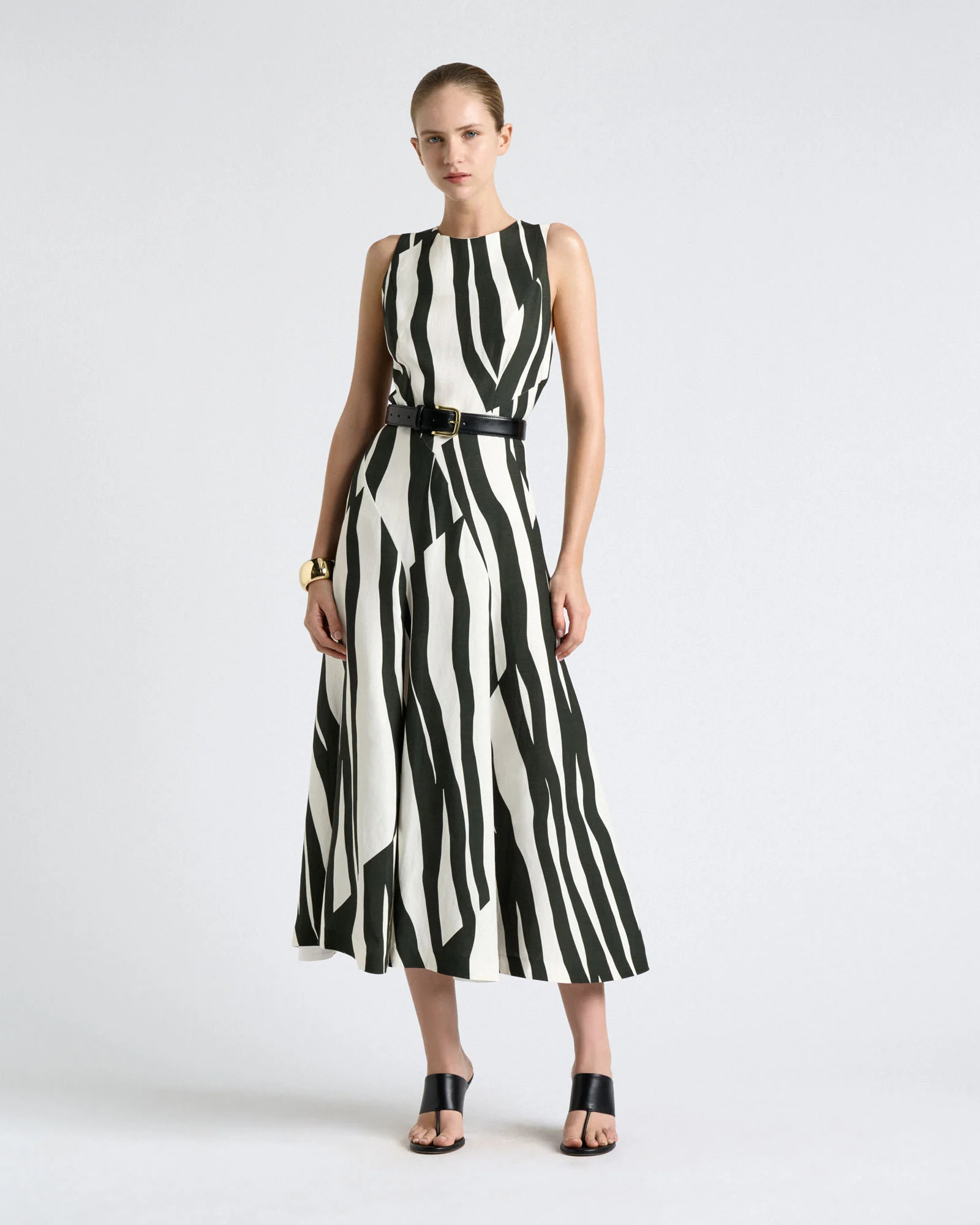 Broken Stripe Spliced Midi Dress - Image 5