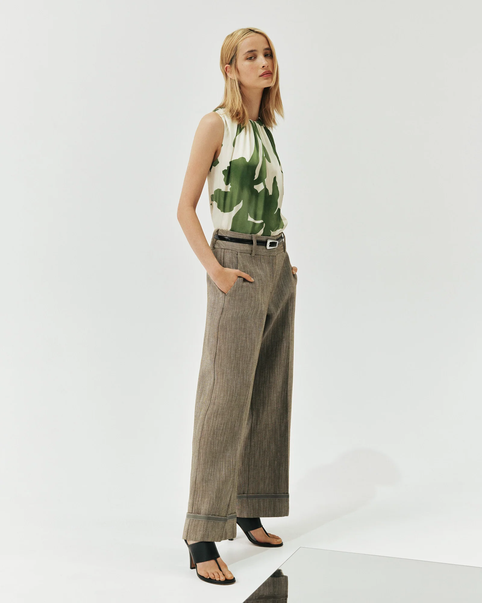 European Herringbone Cropped Cuffed Pant - Image 8