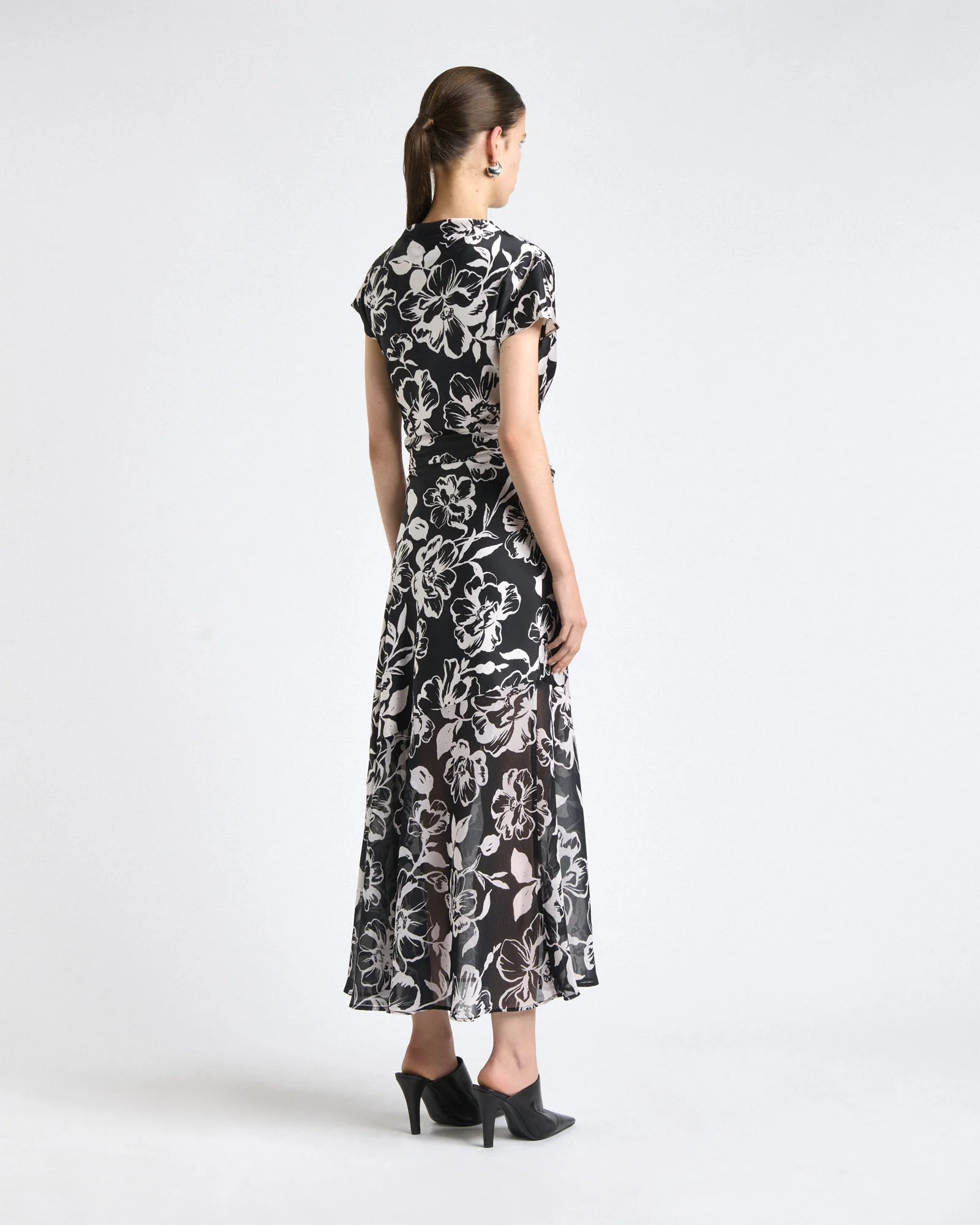 Floral Two Tone Georgette Hem Spliced Midi Dress - Image 4