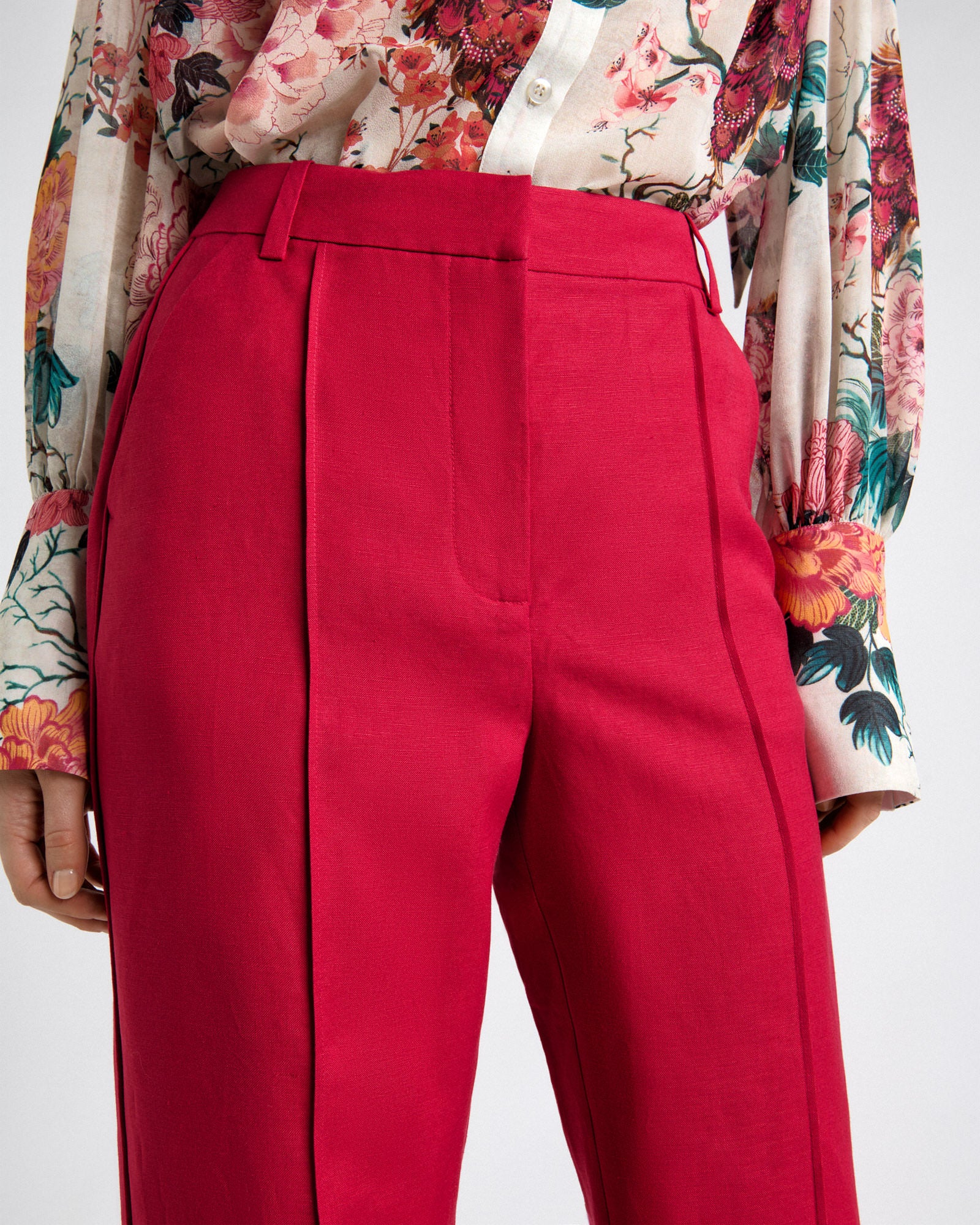 Fuchsia Linen Blend Piped Straight Leg Pant - Image 4