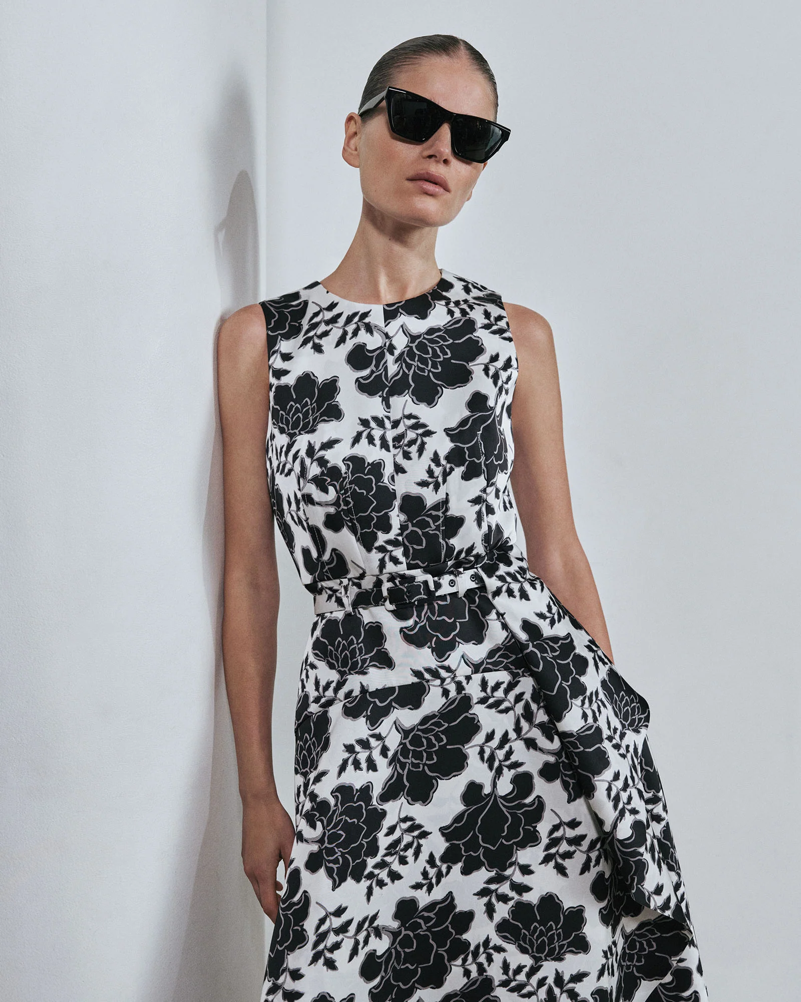 Graphic Floral Satin Draped Midi Dress - Image 5