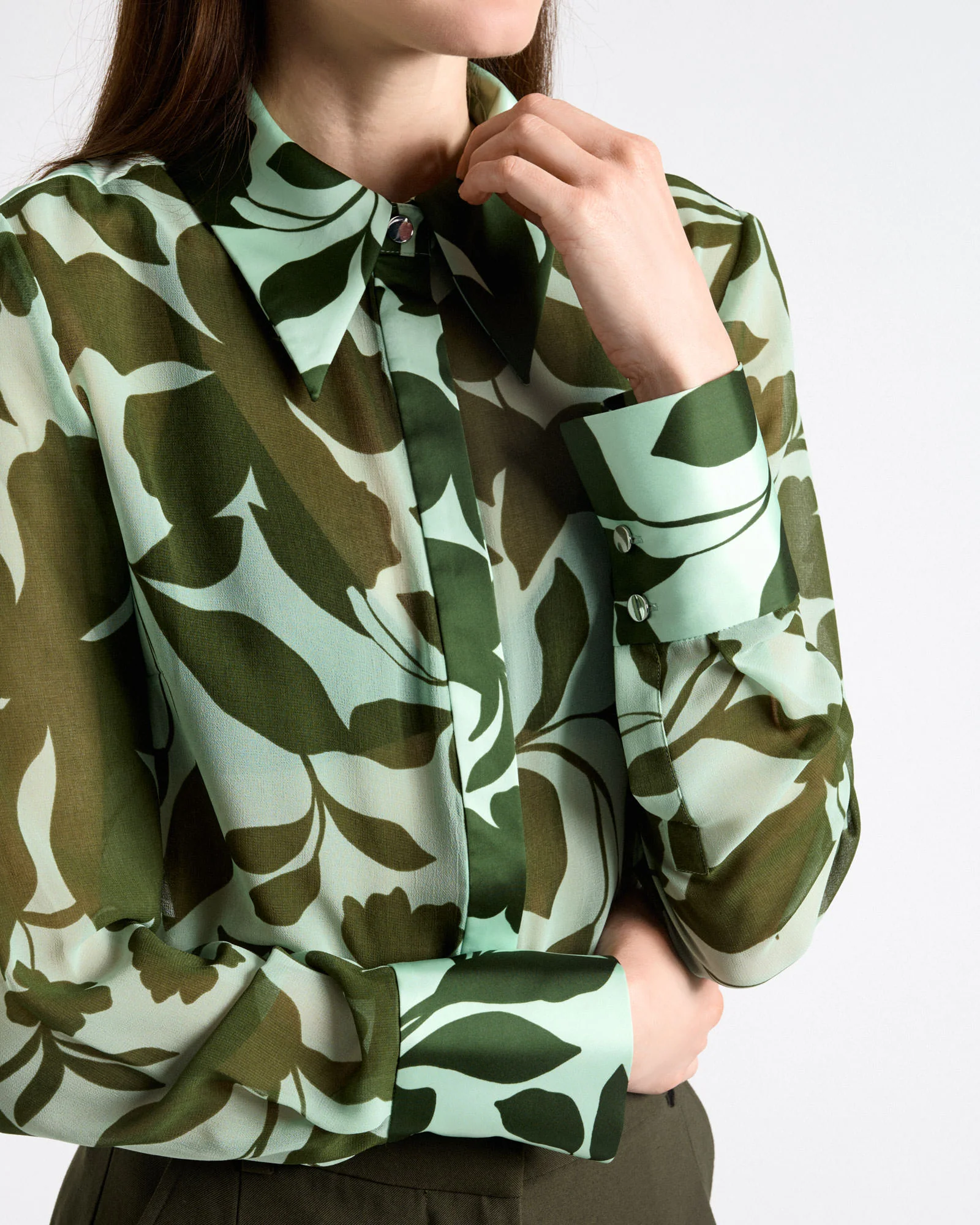 Green Shadow Garden Georgette Shirt - Image 3