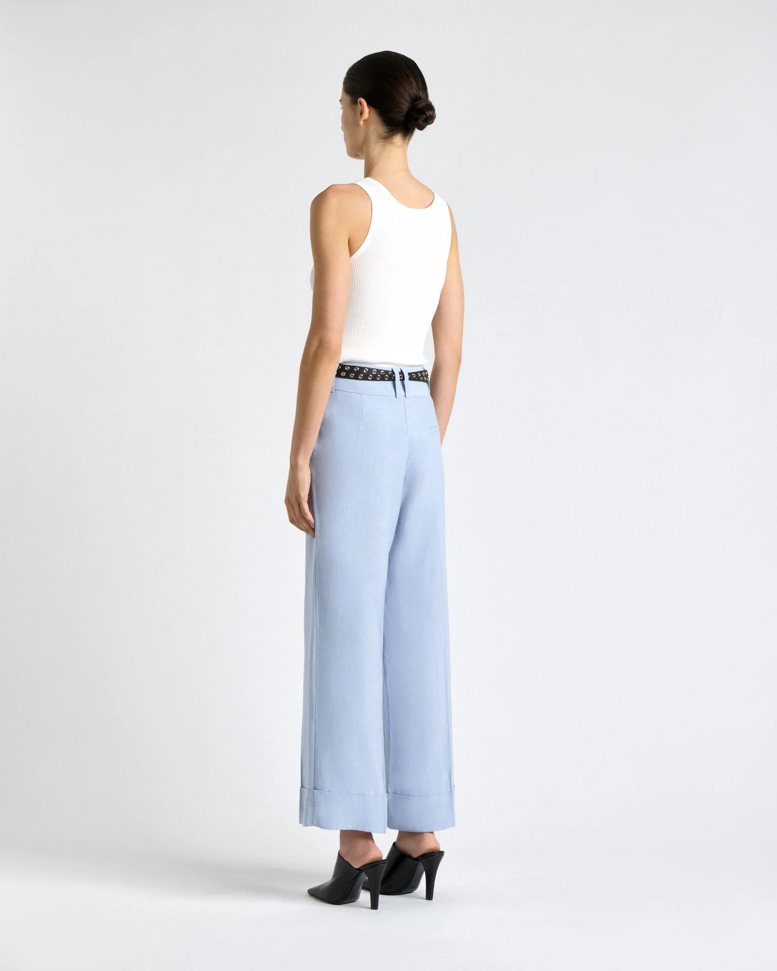 Ice Blue Viscose Blend Cropped Cuff Pant - Image 3