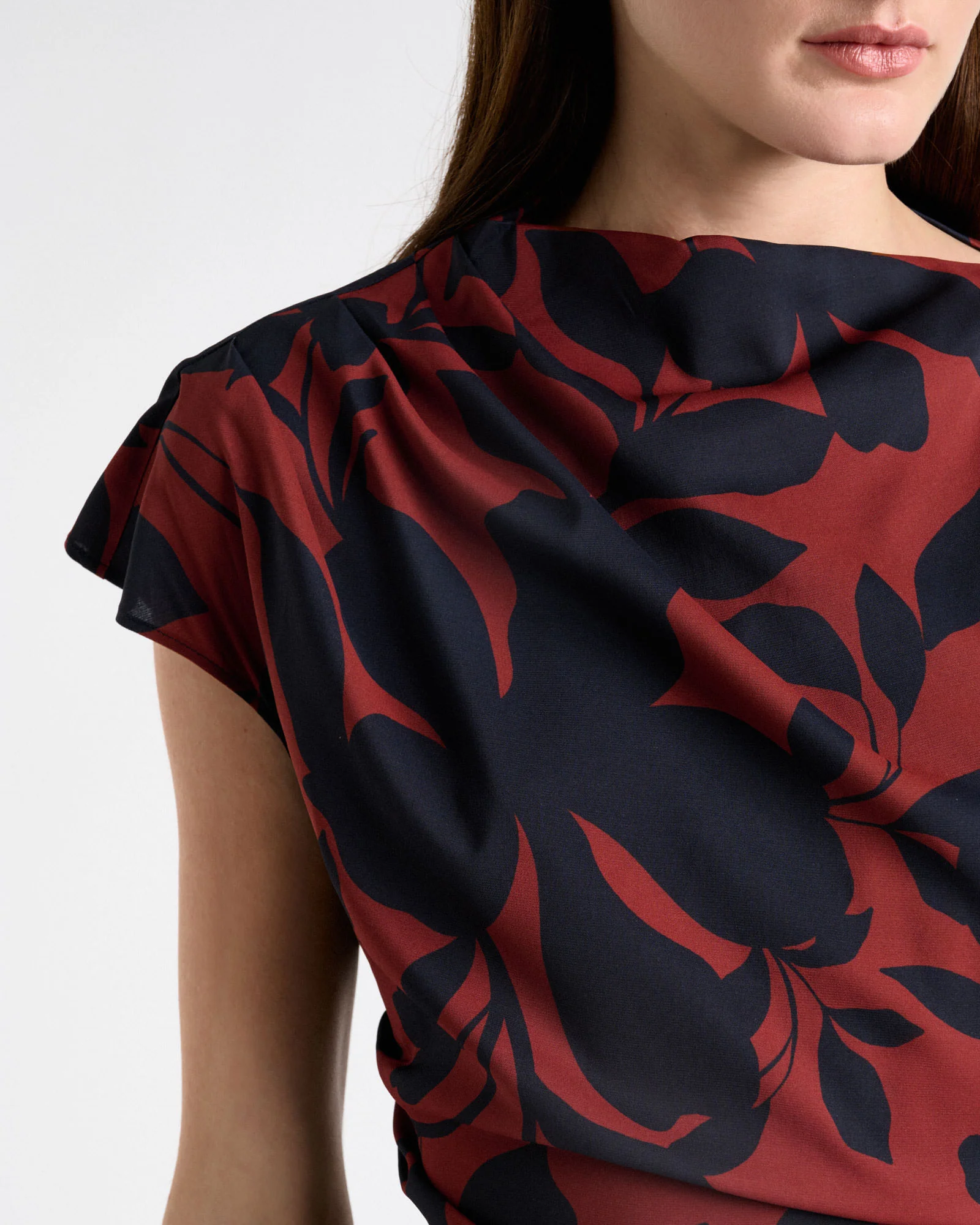 Ink Stencil Floral Draped Neck Dress - Image 3