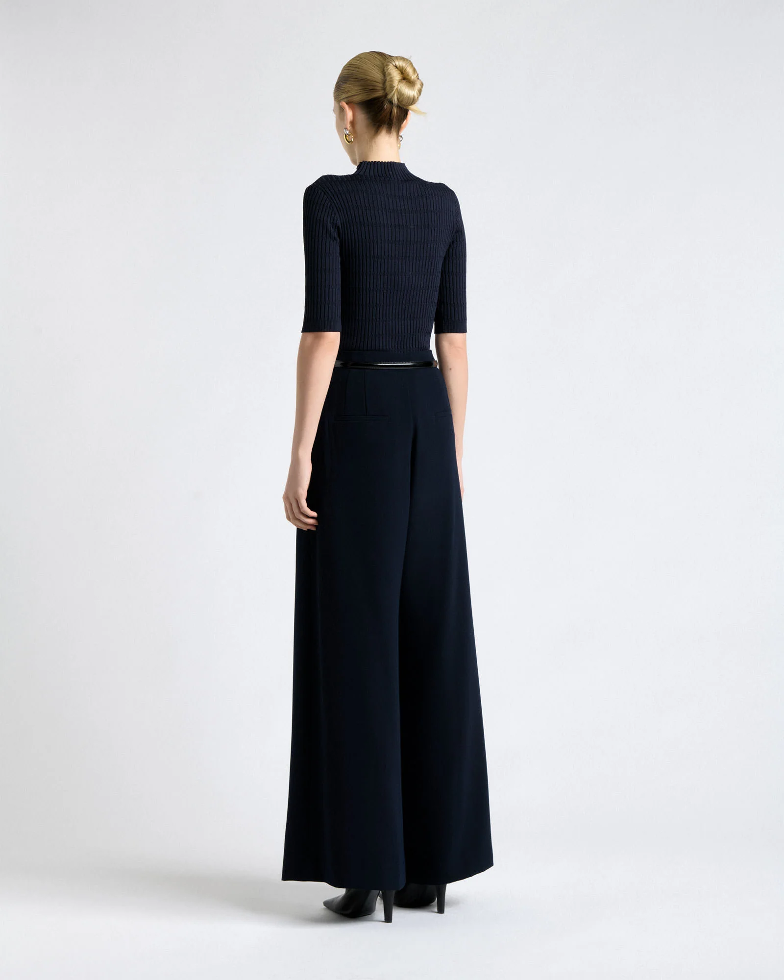 Ink Textured Elbow Sleeve Funnel Neck Knit - Image 4