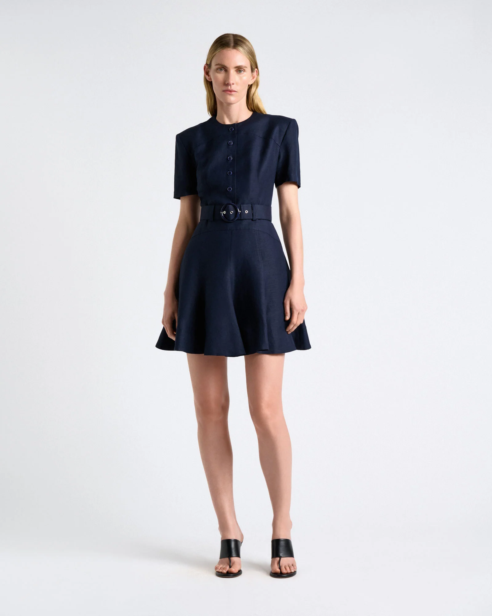 Linen Blend Belted Mini Dress