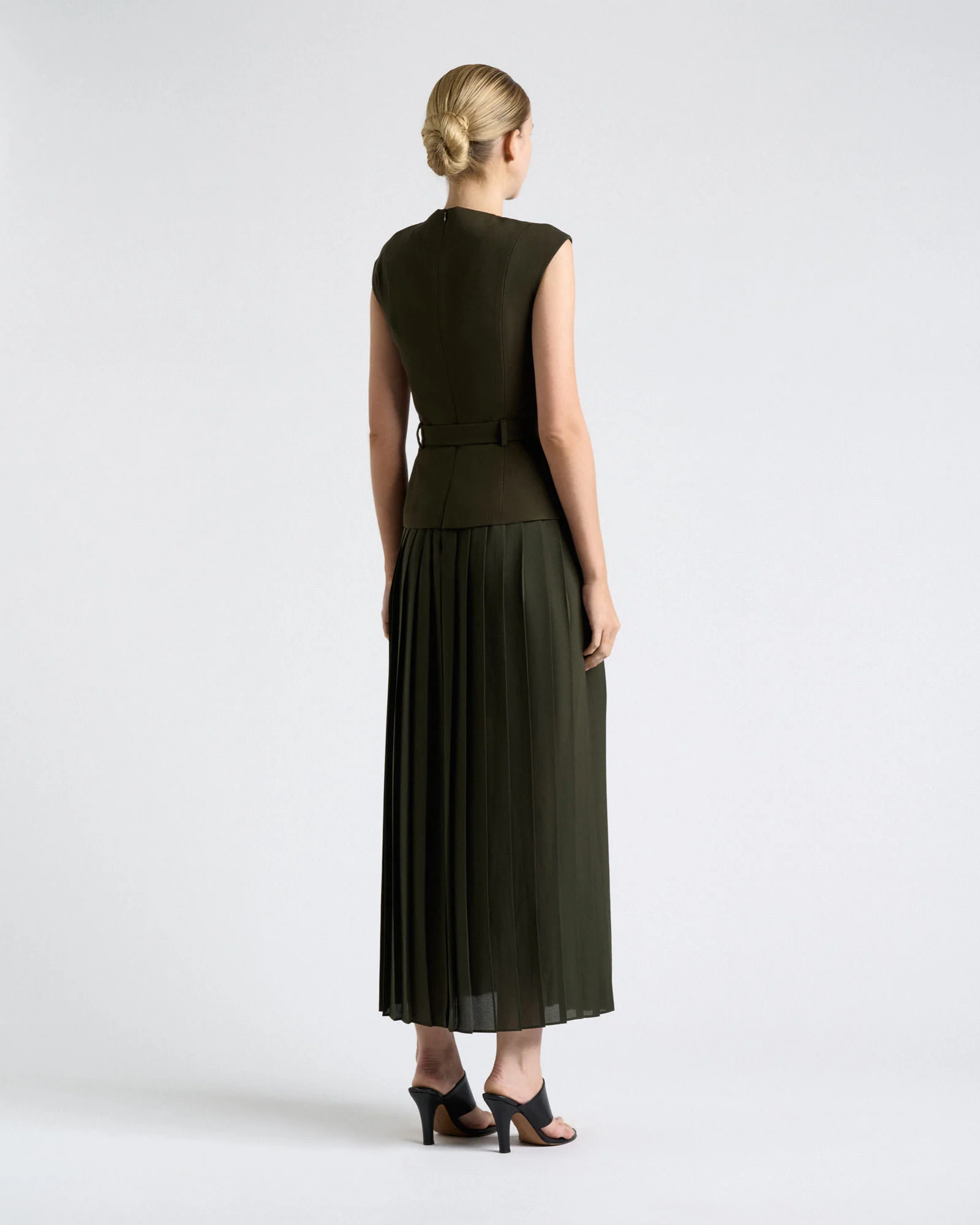 Olivine Viscose Twill Pleated Midi Dress - Image 4