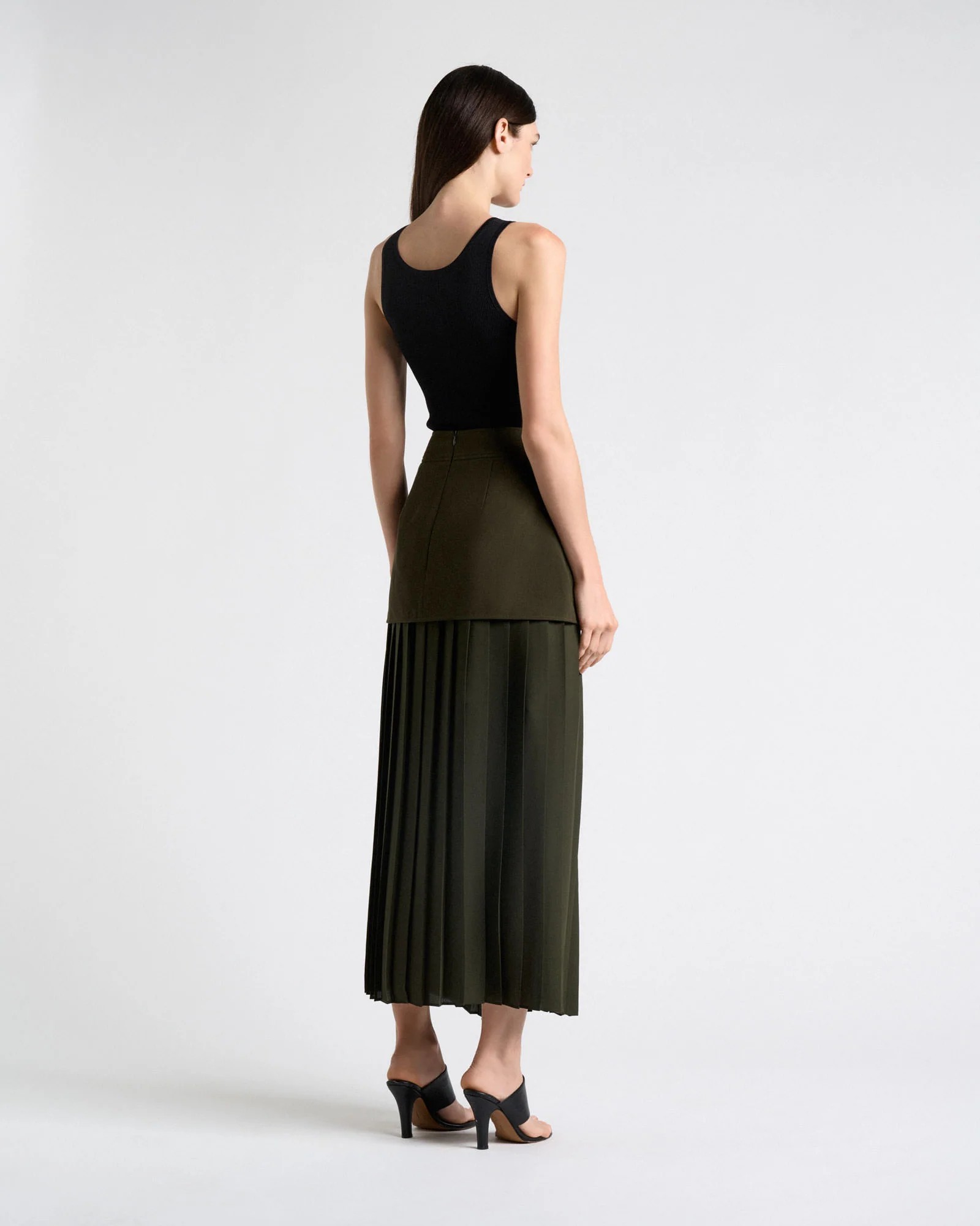 Olivine Viscose Twill Pleated Midi Skirt - Image 5