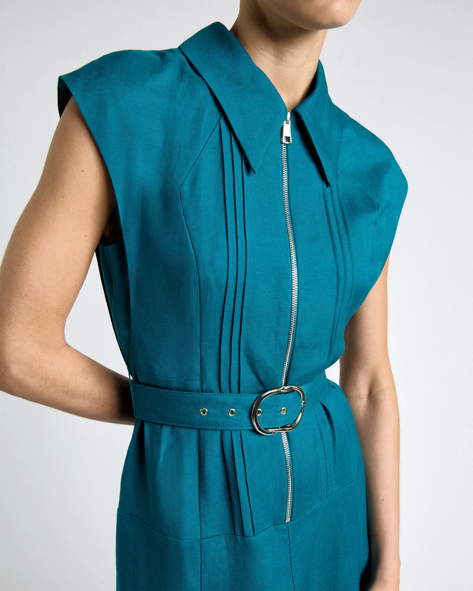 Peacock Linen Blend Pintuck Midi Dress - Image 3