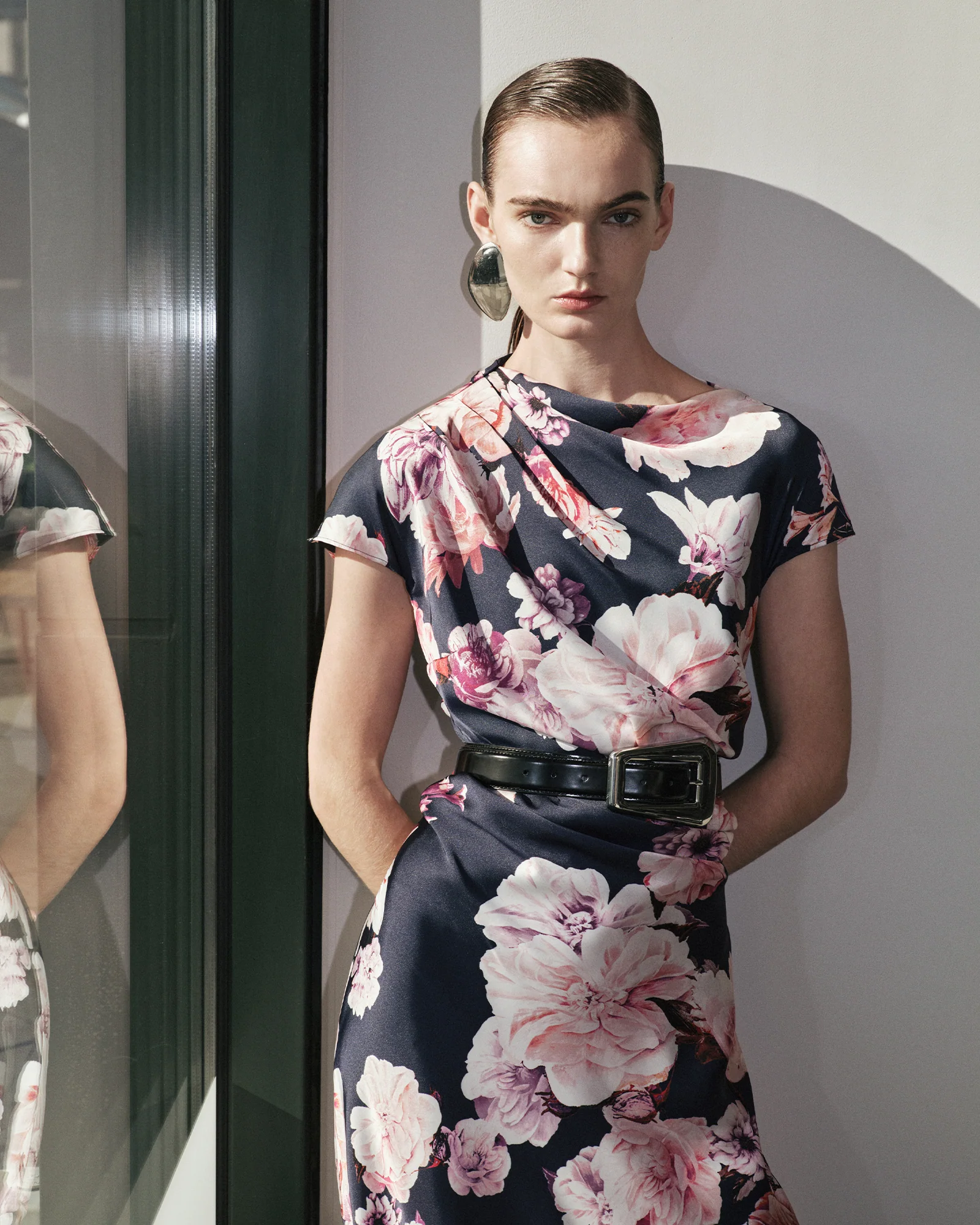 Photographic Rose Satin Midi Dress - Image 6