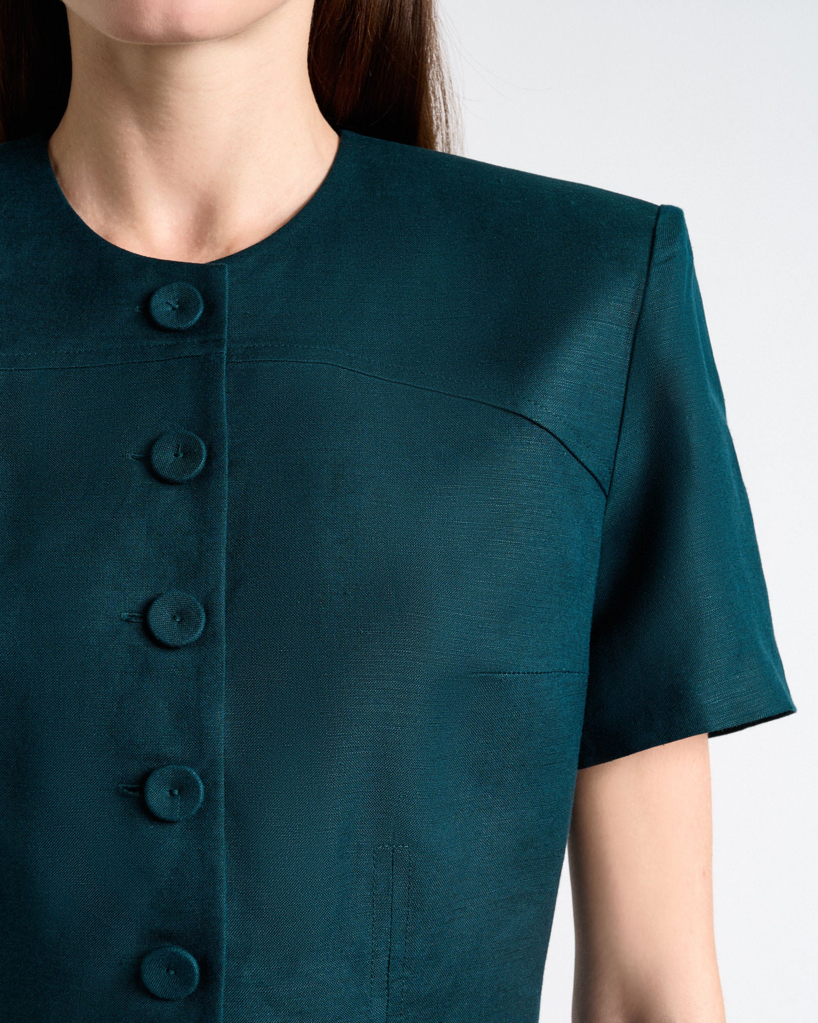 Pine Linen Blend Button Top - Image 3