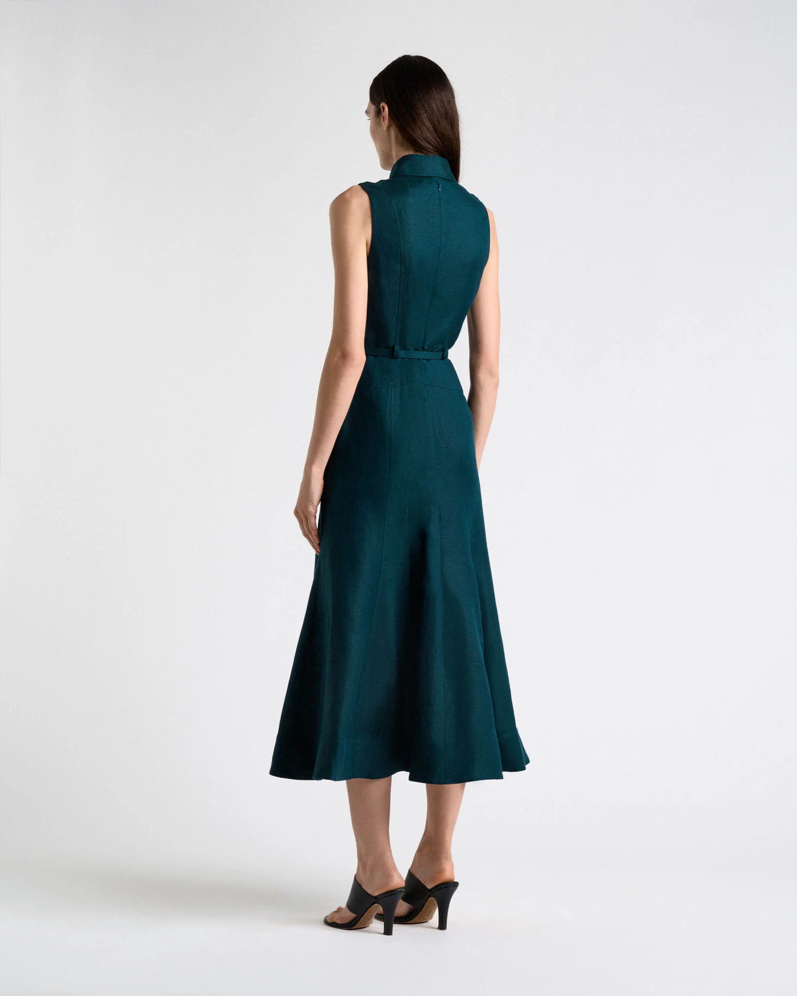 Pine Linen Blend Sleeveless Shirt Midi Dress - Image 5