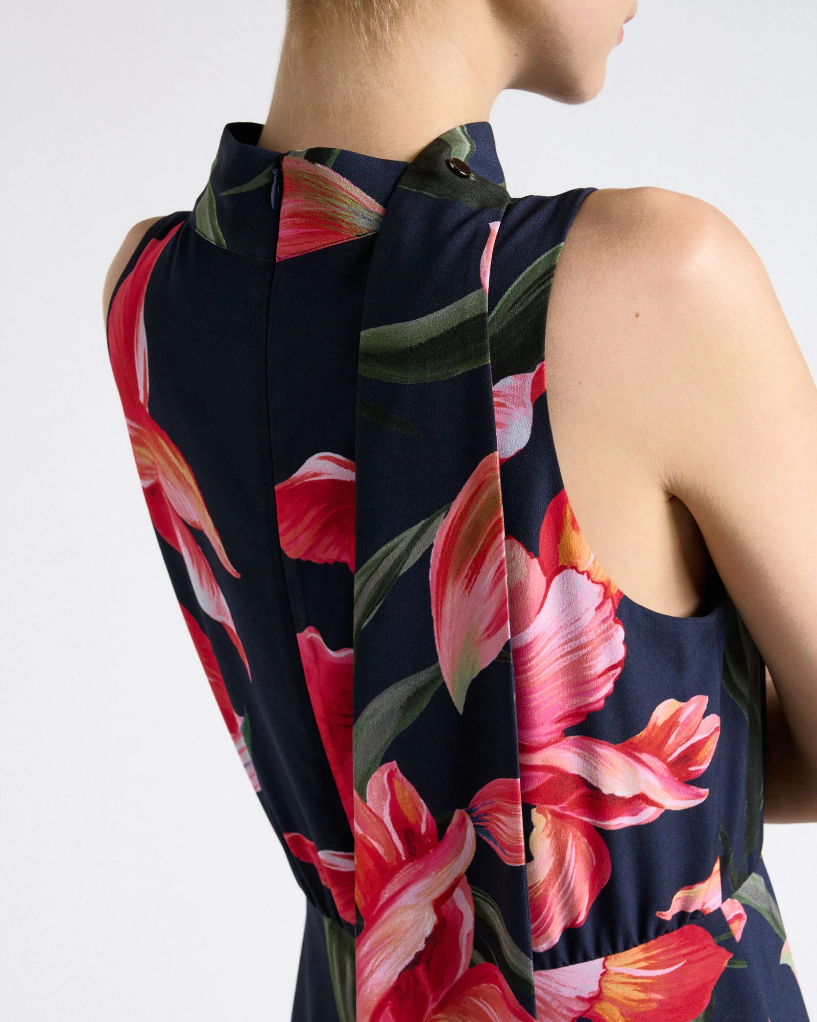 Pink Iris Serenade Halter Tie Neck Midi Dress - Image 3