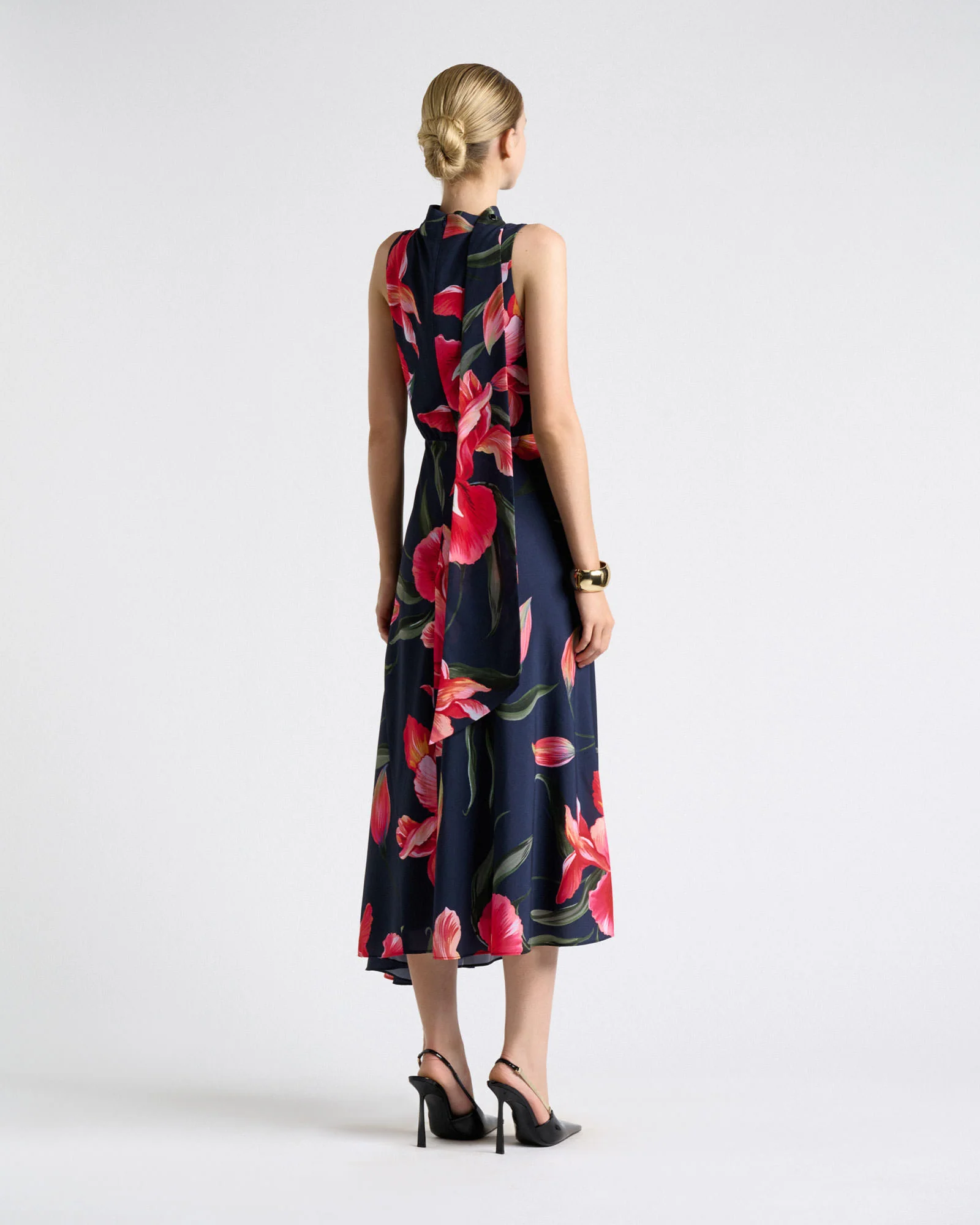 Pink Iris Serenade Halter Tie Neck Midi Dress - Image 4