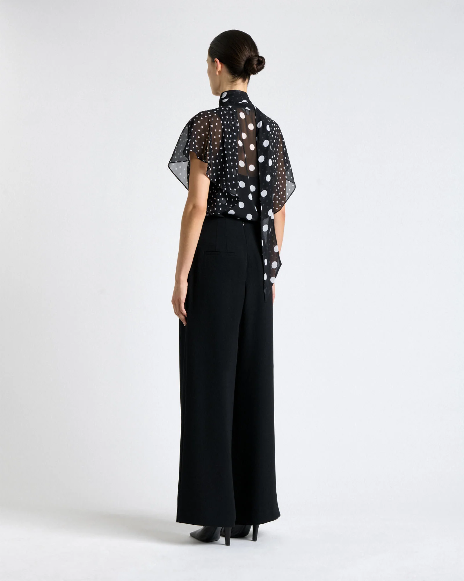 Polka Dot Ruffle Sleeve Tie Neck Blouse - Image 5