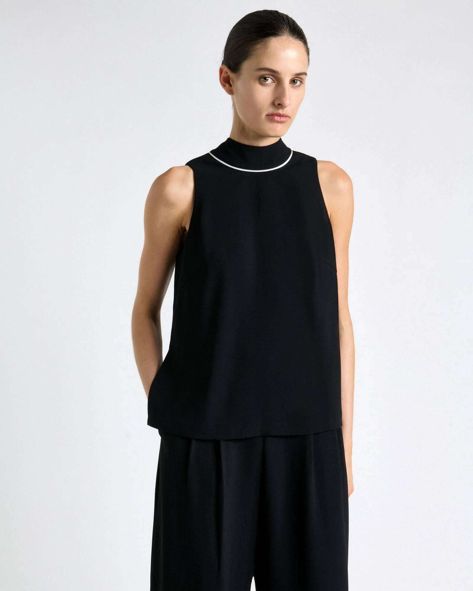 Recycled Crepe White Bind Top