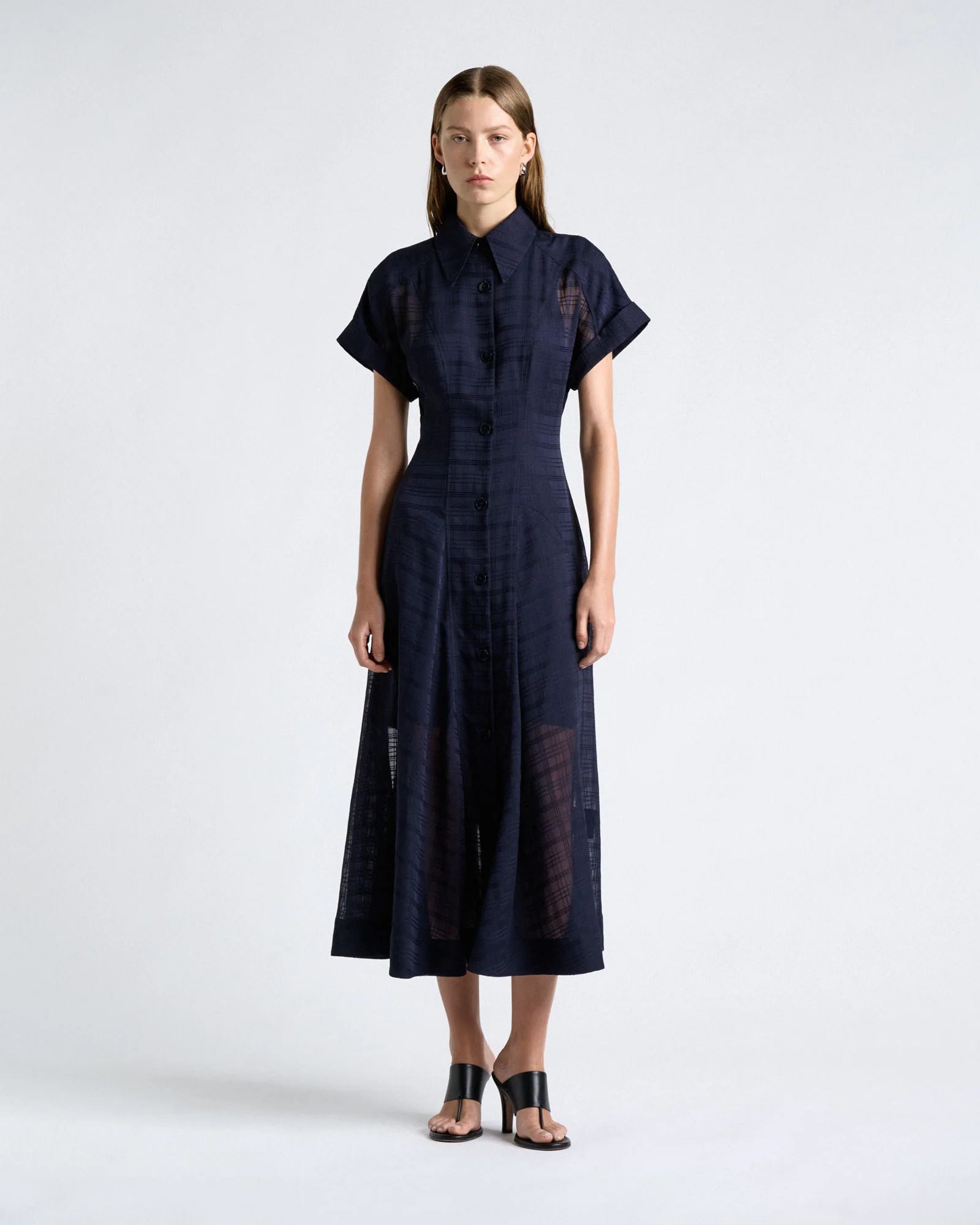 Sheer Check Midi Shirt Dress