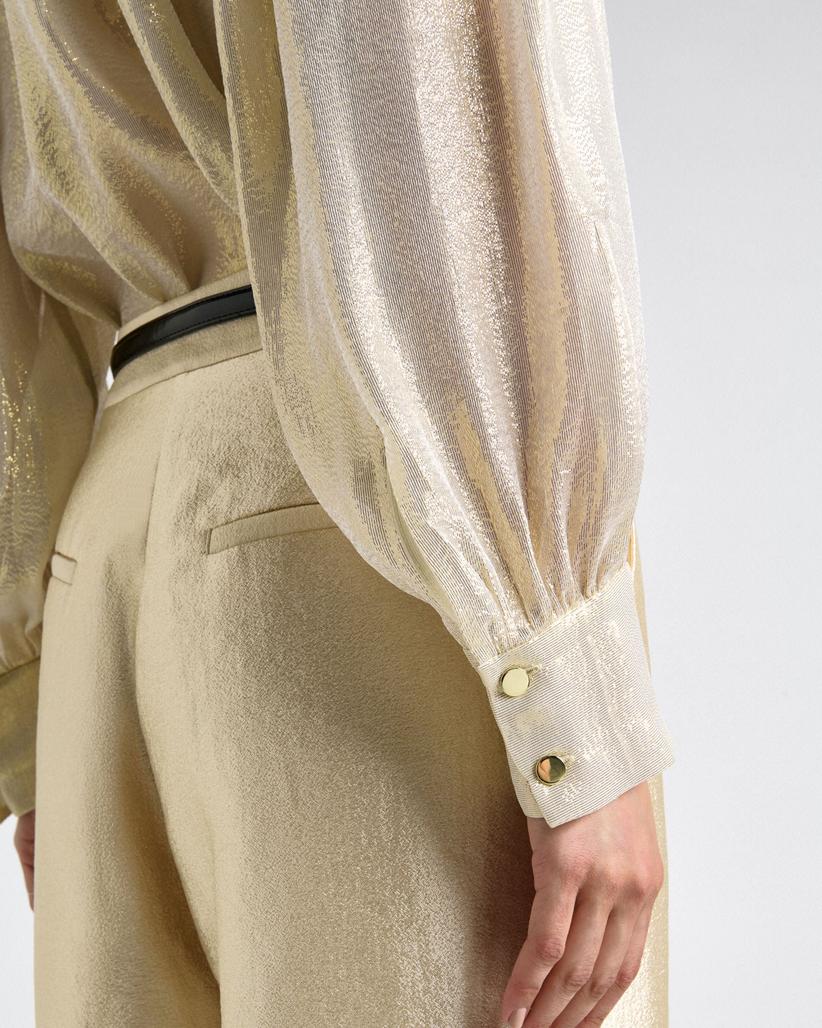 Silk Lurex Tie Neck Shirt - Image 3