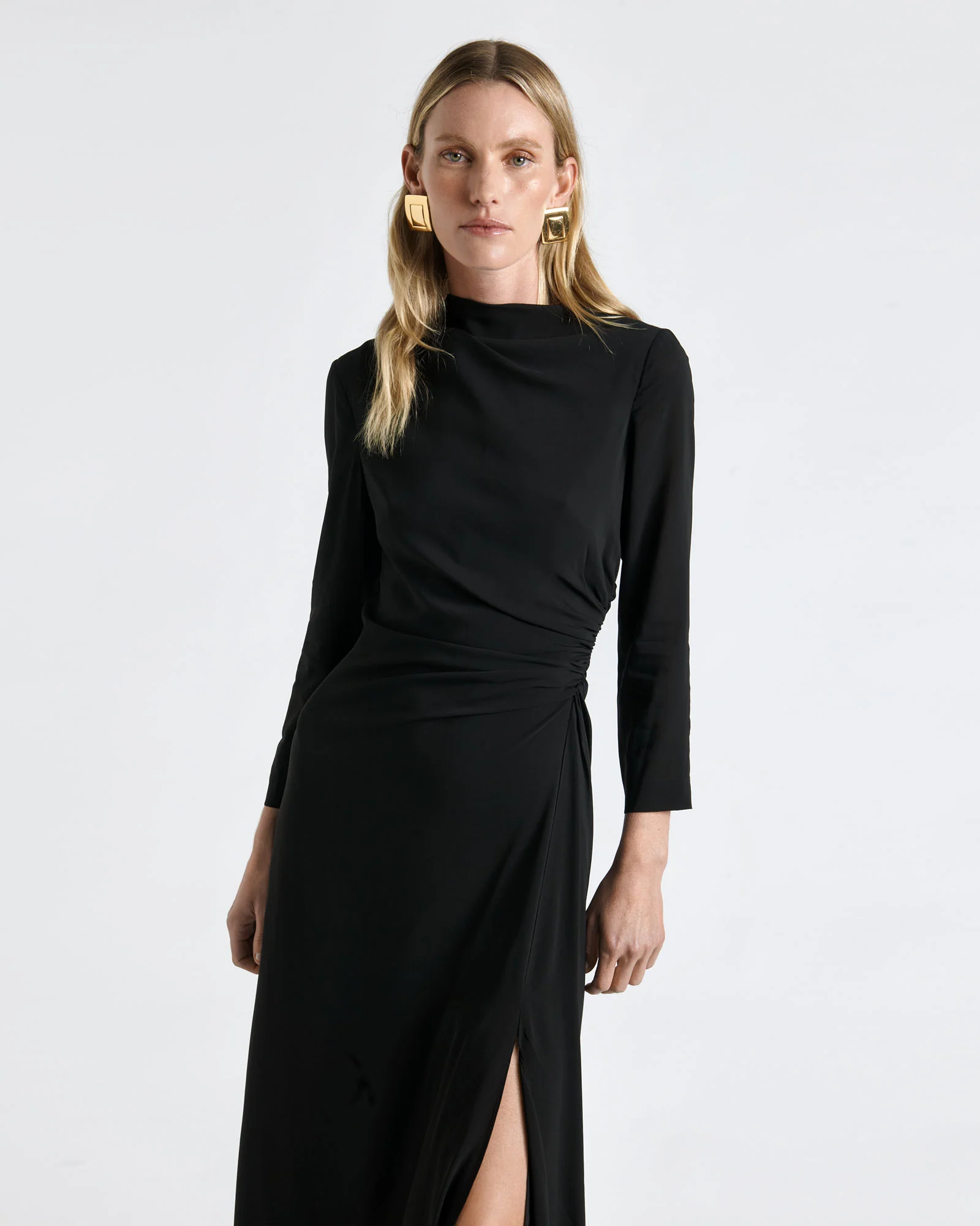 Soft Viscose Draped Long Sleeve Dress - Image 2