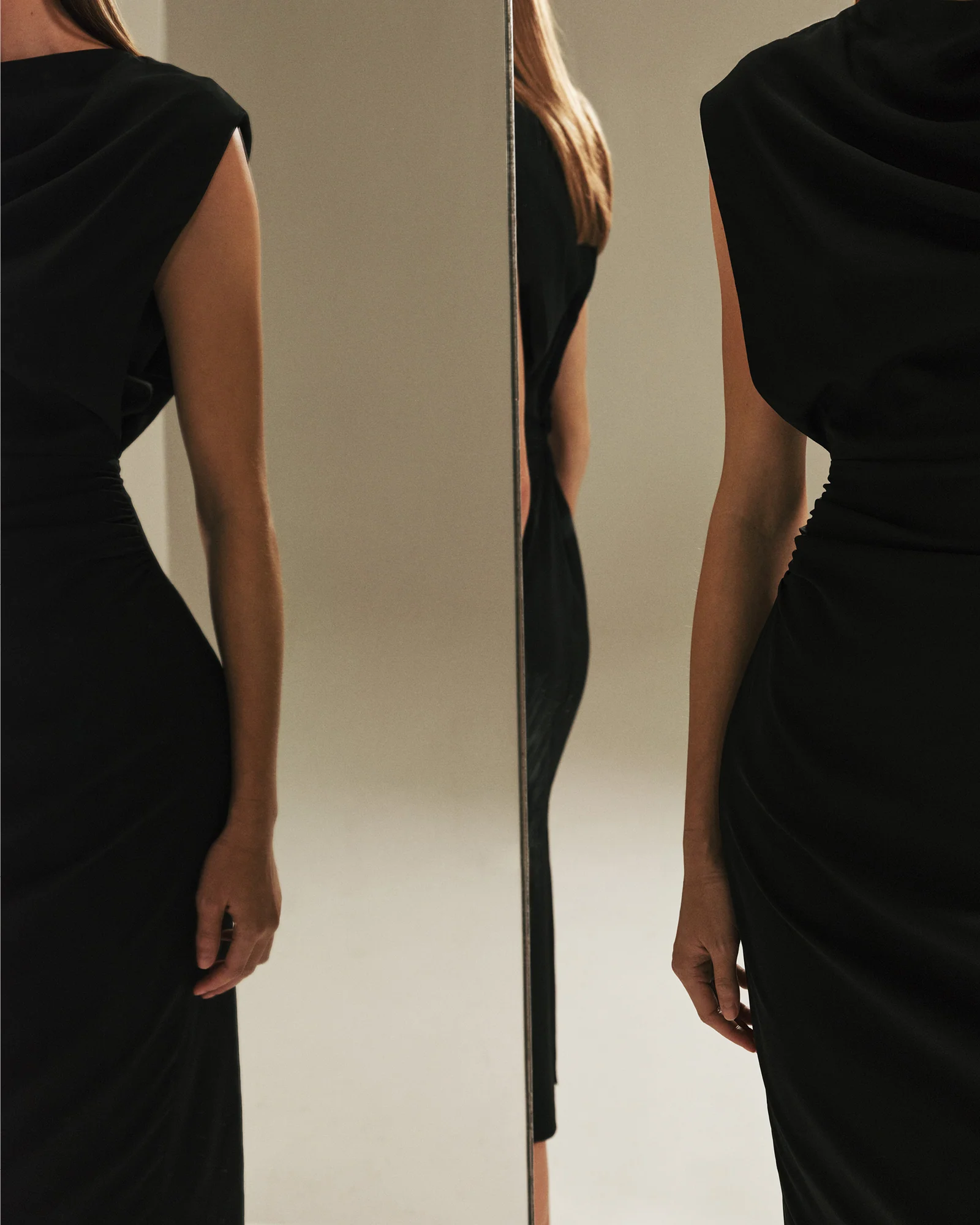 Stretch Viscose Drape Neck Pencil Dress - Image 7