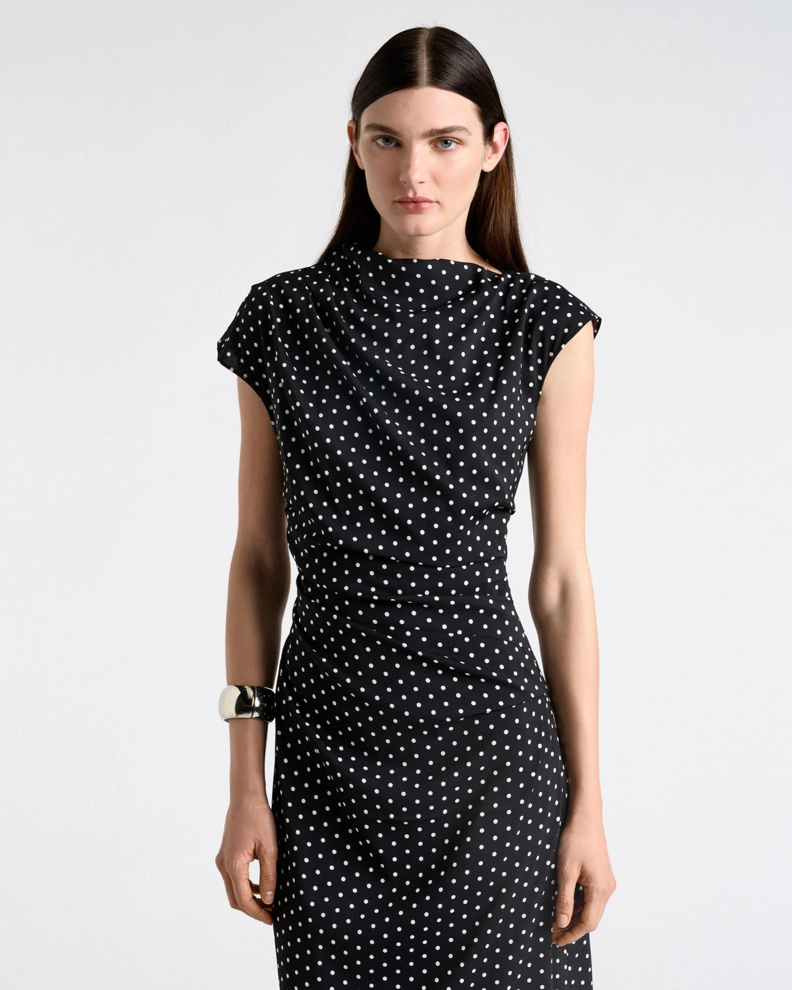 Stretch Viscose Spot Draped Midi Dress - Image 2