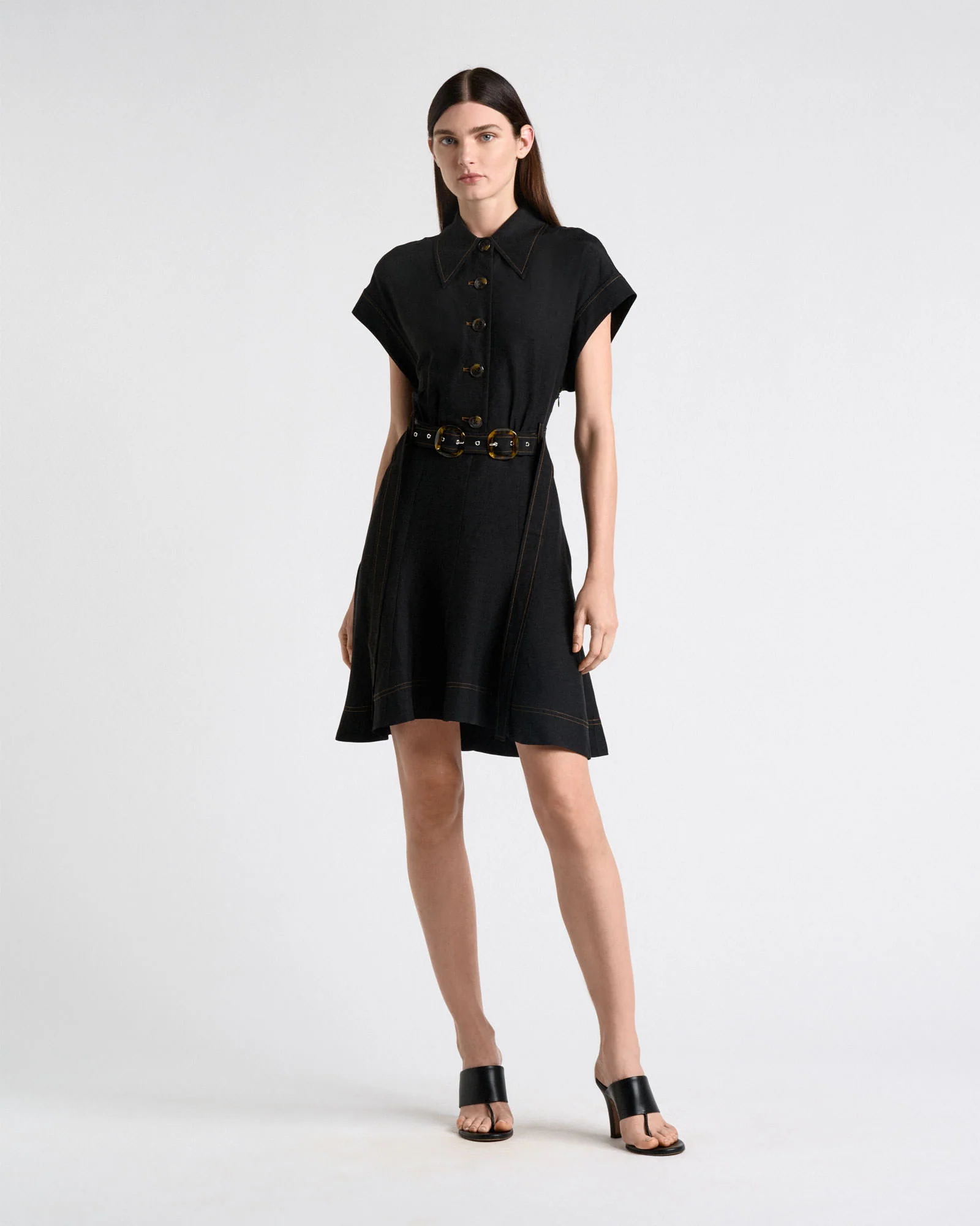Viscose Blend Topstitched Mini Dress