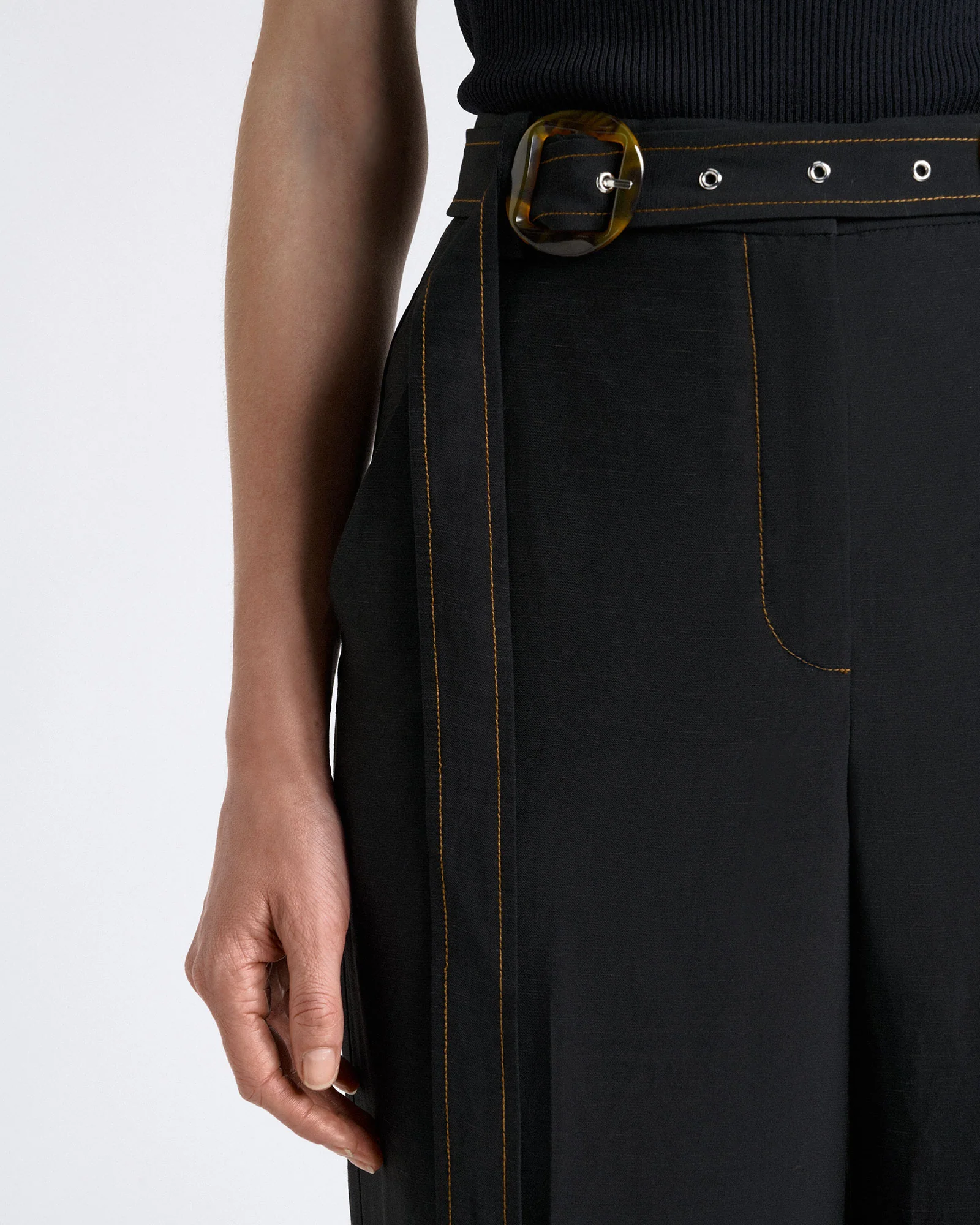 Viscose Blend Topstitched Straight Leg Pant - Image 3